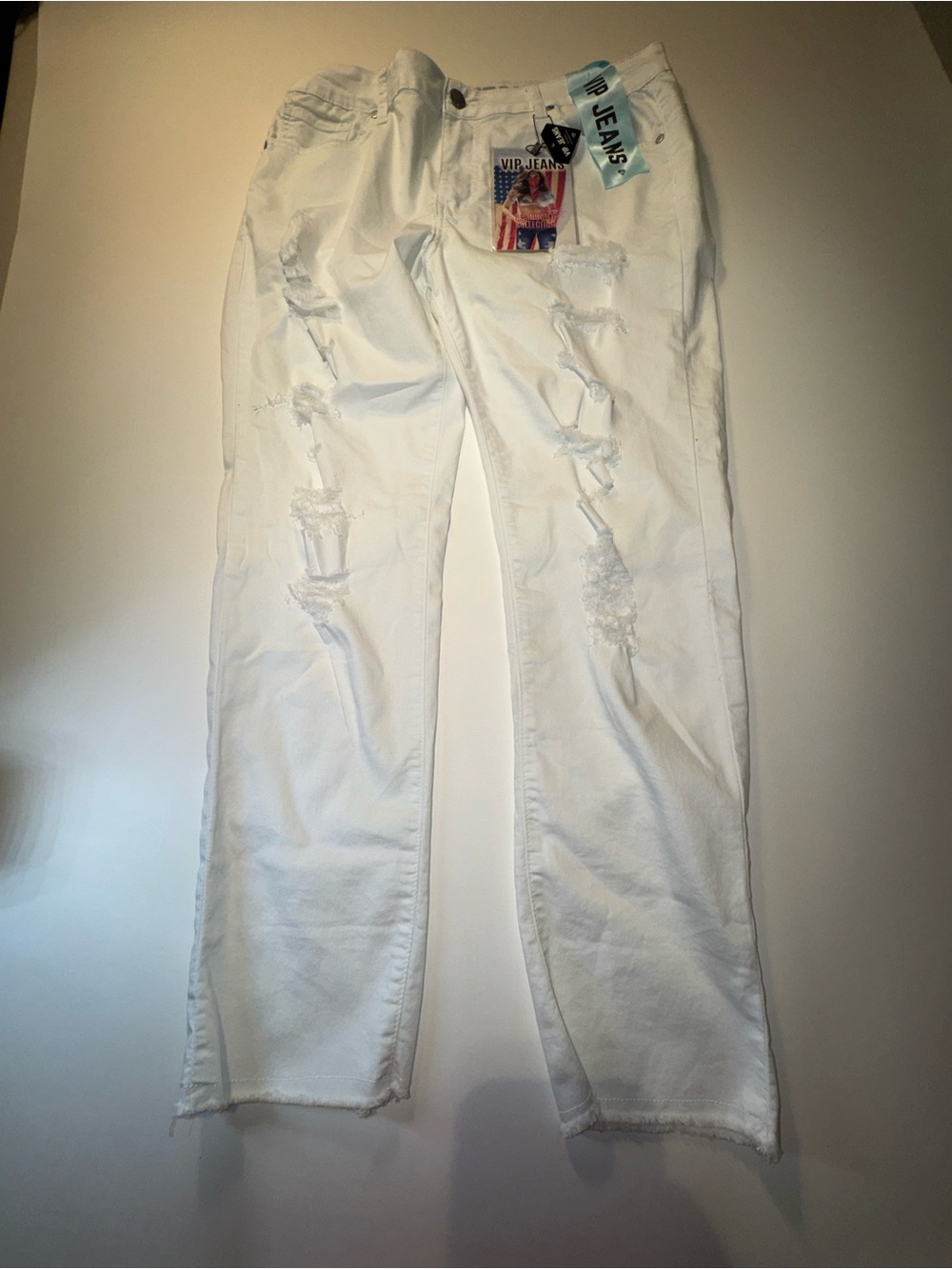 VIP White Distressed Flare Jeans - Picture 2 of 12